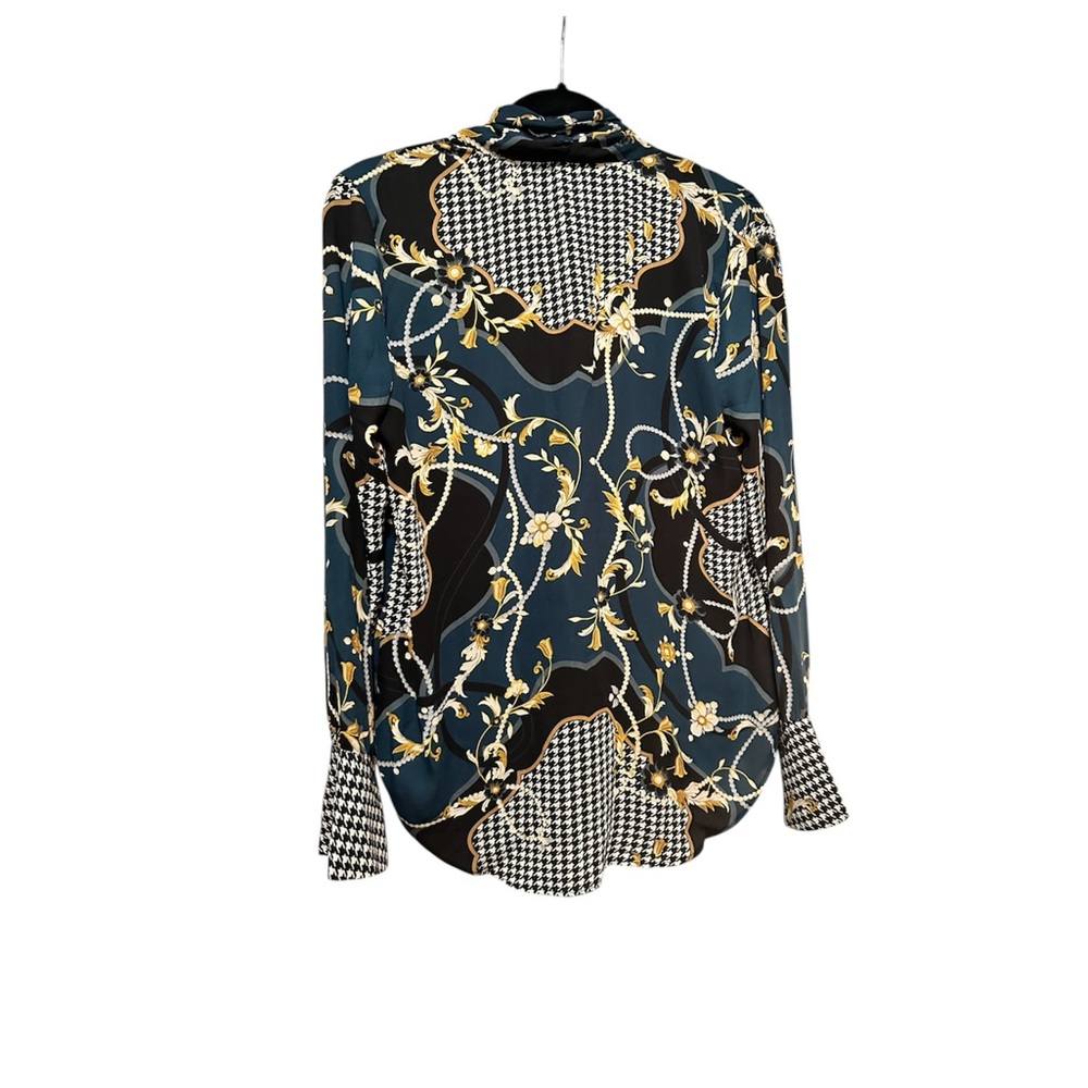 Ann Taylor Blue and Black Blouse with Ornate Pattern M - Picture 6 of 7